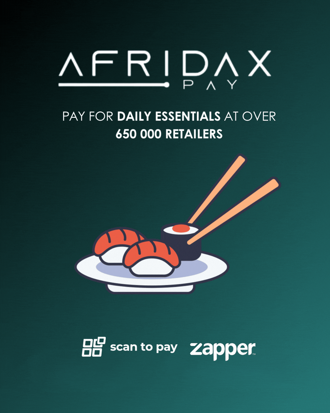 AFRIDAX PAY mobile app showing crypto to ZAR conversion and QR code payment